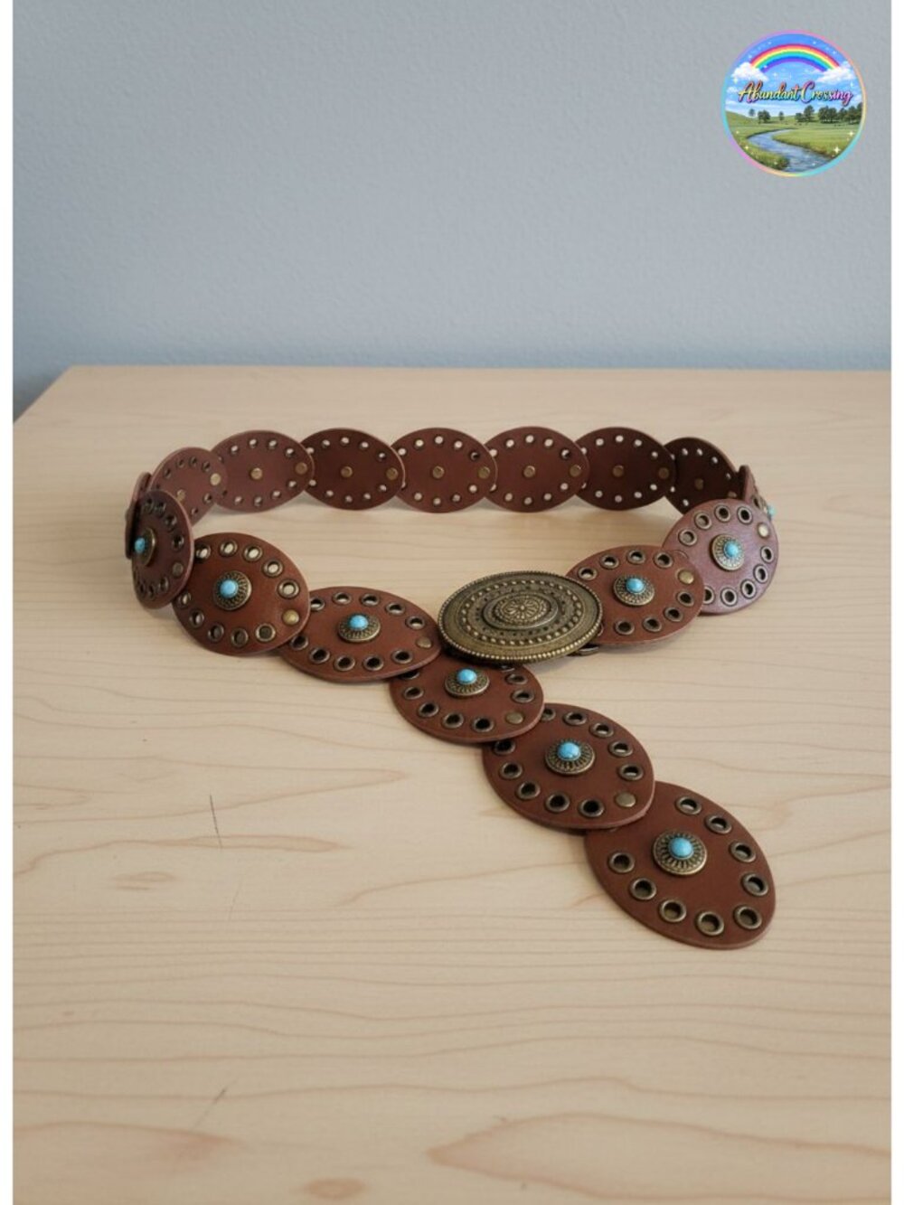 Wide Disc Belt with Turquoise Hook & Loop Adjustable PU Leather Western Style